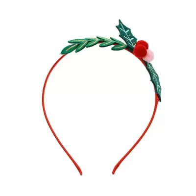 Tiara vermelha com folhas e bagas vermelhas decorativas