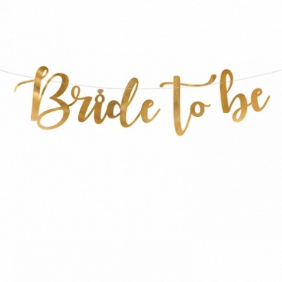 Faixa decorativa dourada com texto Bride to be num fundo branco