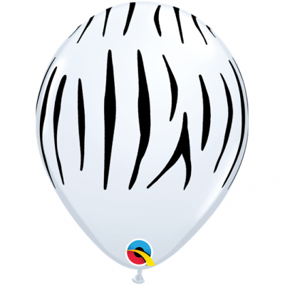 Balão branco com riscas pretas verticais tipo zebra.
