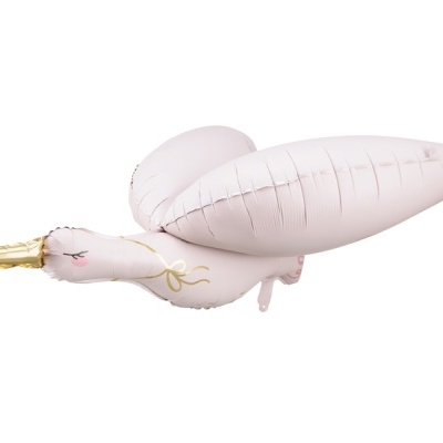 Balão em forma de cisne cor-de-rosa claro com bico dourado
