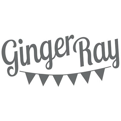 Logótipo cinzento GingerRay com bandeirolas triangulares