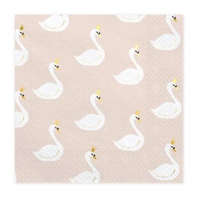 Guardanapo de papel com padrão de cisnes e coroas douradas