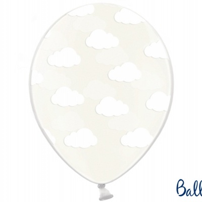 Balão branco com padrão de nuvens brancas e texto 'STRONG Balloons'