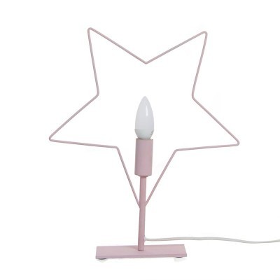Candeeiro de mesa estrela em metal rosa claro com lâmpada oval branca