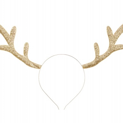 Tiara dourada com cornos de rena em glitter