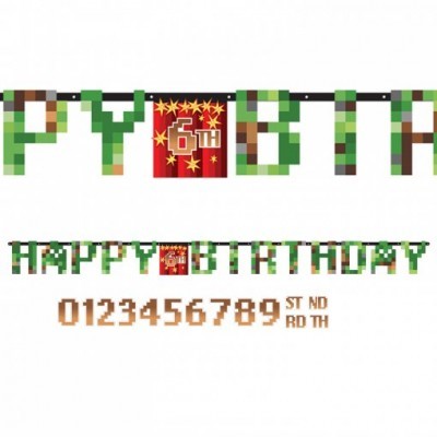 Fita decorativa para aniversário com letras pixeladas e números com sufixos