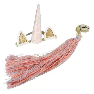 Acessórios para cabeça e rabo de unicórnio com brilho e glitter