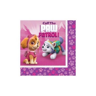 Guardanapo de papel cor-de-rosa da Paw Patrol com cães e texto
