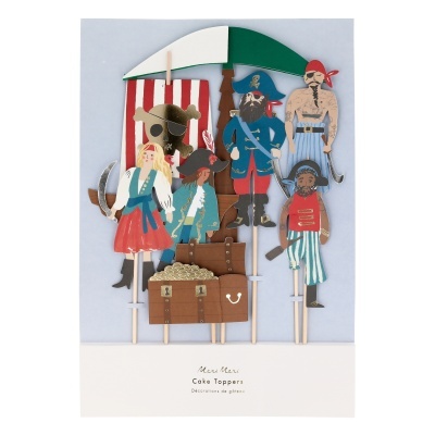 Cake toppers de piratas coloridos em madeira para decoração de bolos