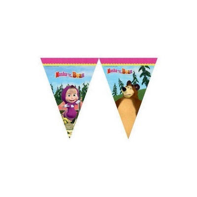 Bandeirola triangular de festa com imagem de Masha e o Urso