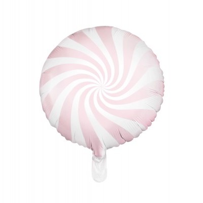 Balão redondo rosa e branco com padrão espiral
