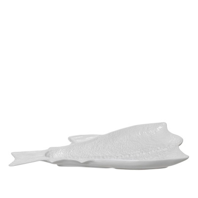 Prato branco em cerâmica com textura de peixe