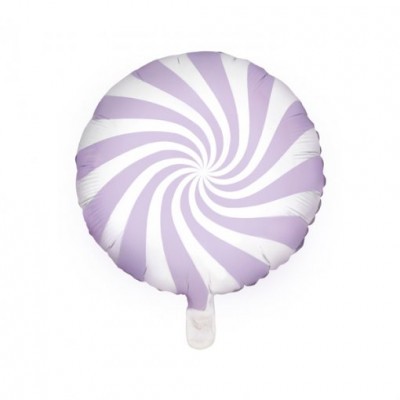 Balão redondo metálico branco e lilás com padrão espiral
