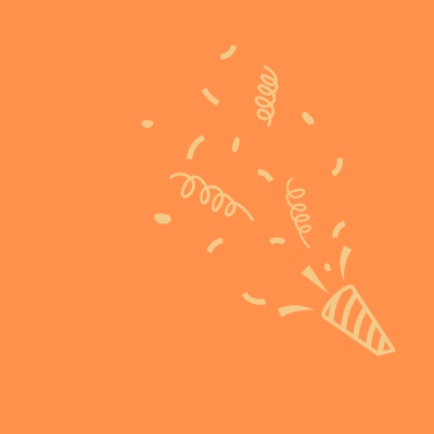 Ilustração de chapéu de festa laranja com confetes amarelos