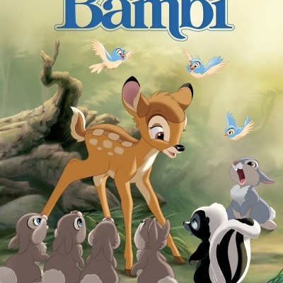 Capa do livro digital Disney Bambi com Bambi, coelhos, mofeta e pássaros na floresta
