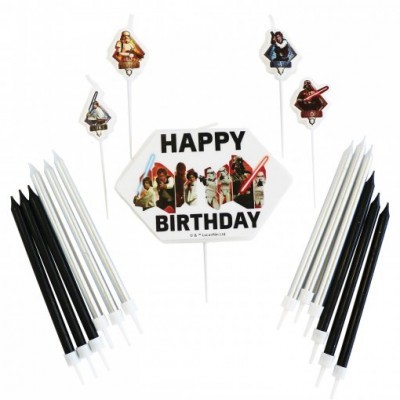 Conjunto de velas de aniversário Star Wars com personagens e texto HAPPY BIRTHDAY