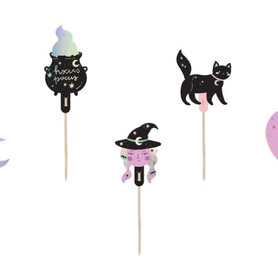 Cinco palitos decorativos para bolos com motivos de Halloween