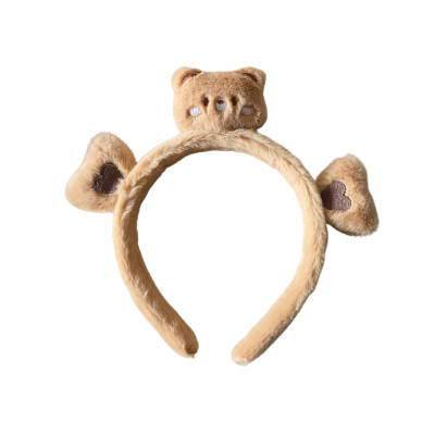 Aro de cabelo com orelhas e cabeça de urso felpudo cor bege