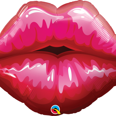 Balão em forma de lábios rosa e vermelho com brilho
