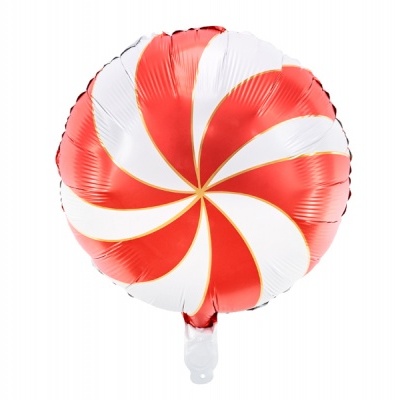 Balão redondo vermelho e branco com padrão espiral