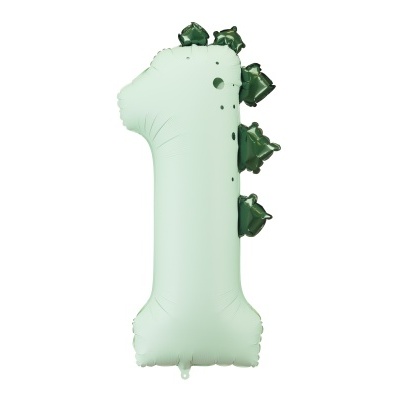 Balão verde número 1 com detalhes em triângulos verdes escuros.