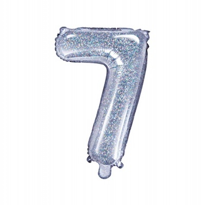 Balão prateado número 7 brilhante com glitter