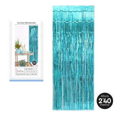 Cortina metalizada azul com 2,40 metros de altura