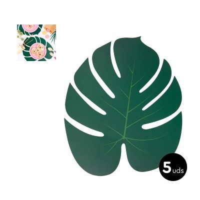 Individuais em formato de folha verde escura, pacote 5 unidades
