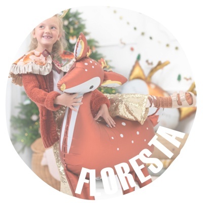 Rapaz com balão veado castanho em fundo decorativo