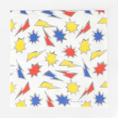 Guardanapo branco com estrelas e raios coloridos