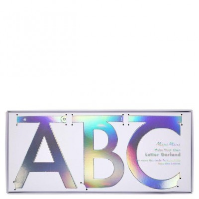 Guirlanda de letras A, B e C holográficas em embalagem branca