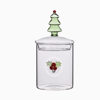 Frasco de vidro com tampa decorativa de árvore de Natal