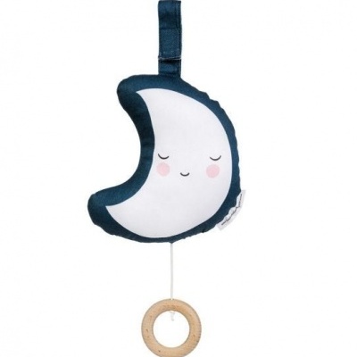 Pendurador decorativo em forma de lua com corda e anel de madeira
