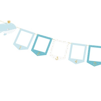 Guirlanda azul e branca com baleia e números