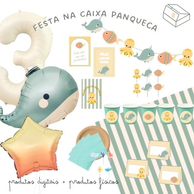 Conjunto de decoração de festa infantil com tema marinho e balões coloridos