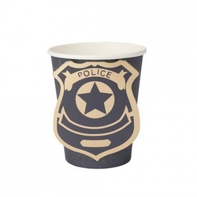 Copo de papel com emblema de polícia preto e bege
