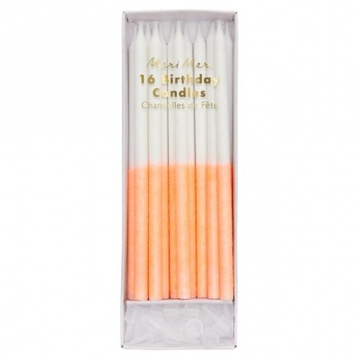 Caixa de velas de aniversário brancas e laranja