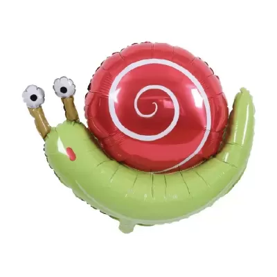 Balão metalizado em forma de caracol verde e vermelho