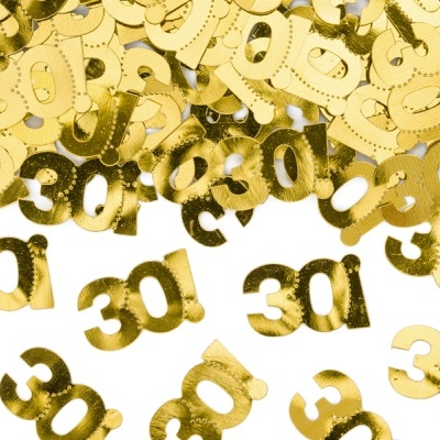 Confetes dourados em forma do número 30