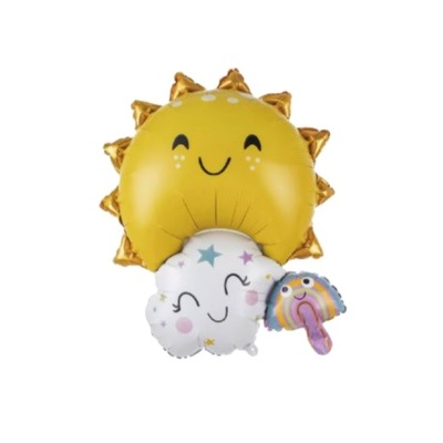 Balões coloridos com temas de sol, nuvem e sorvete