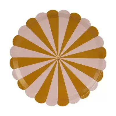 Prato redondo com padrão espiral rosa e castanho