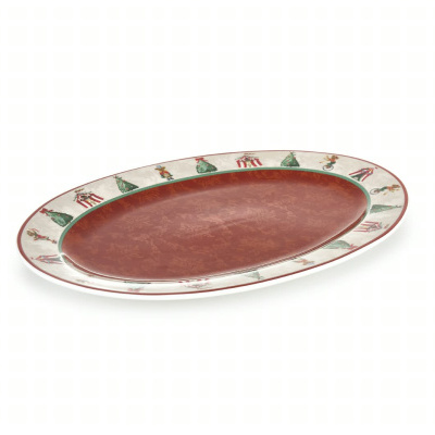 Prato oval de cerâmica com decoração natalícia colorida na borda