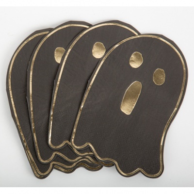 Conjunto de quatro bases para copos em forma de fantasma com detalhes dourados