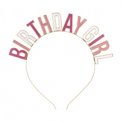 Tiara dourada com letras rosa e dourado BIRTHDAY GIRL