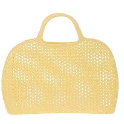 Mala em plástico amarelo com padrão de malha aberta