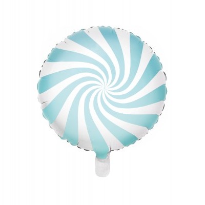 Balão redondo azul claro e branco com padrão espiral