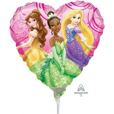 Balão em formato de coração com Princesas Disney Belle, Tiana e Rapunzel