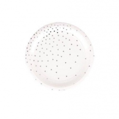 Prato redondo branco com triângulos pretos dispersos