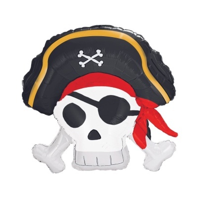 Balão caveira de pirata com tapa-olho e chapéu preto