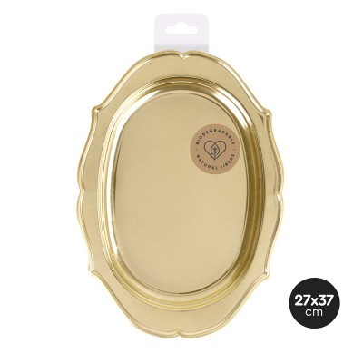 Tabuleiro oval dourado biodegradável 27x37 cm